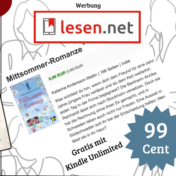 Mittsommer-Romanze - das Ebook bis 3. Juni 2023 99 Cent und generell gratis im Kindle Unlimited Abo.