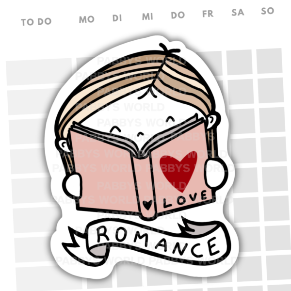 Sticker: Reading Romance. PABBYSWORLD.COM
